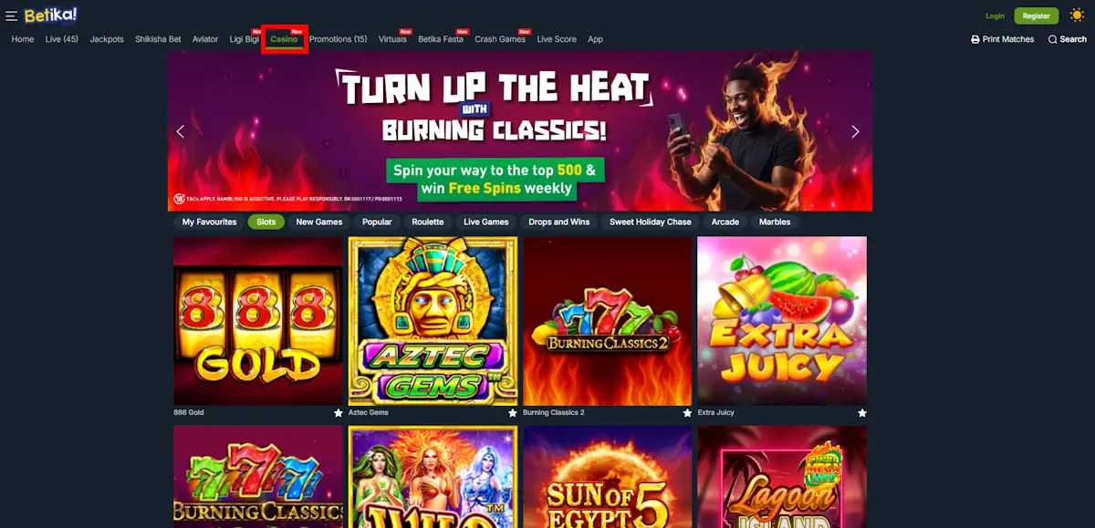 Betika Kenya Casino Screenshot
